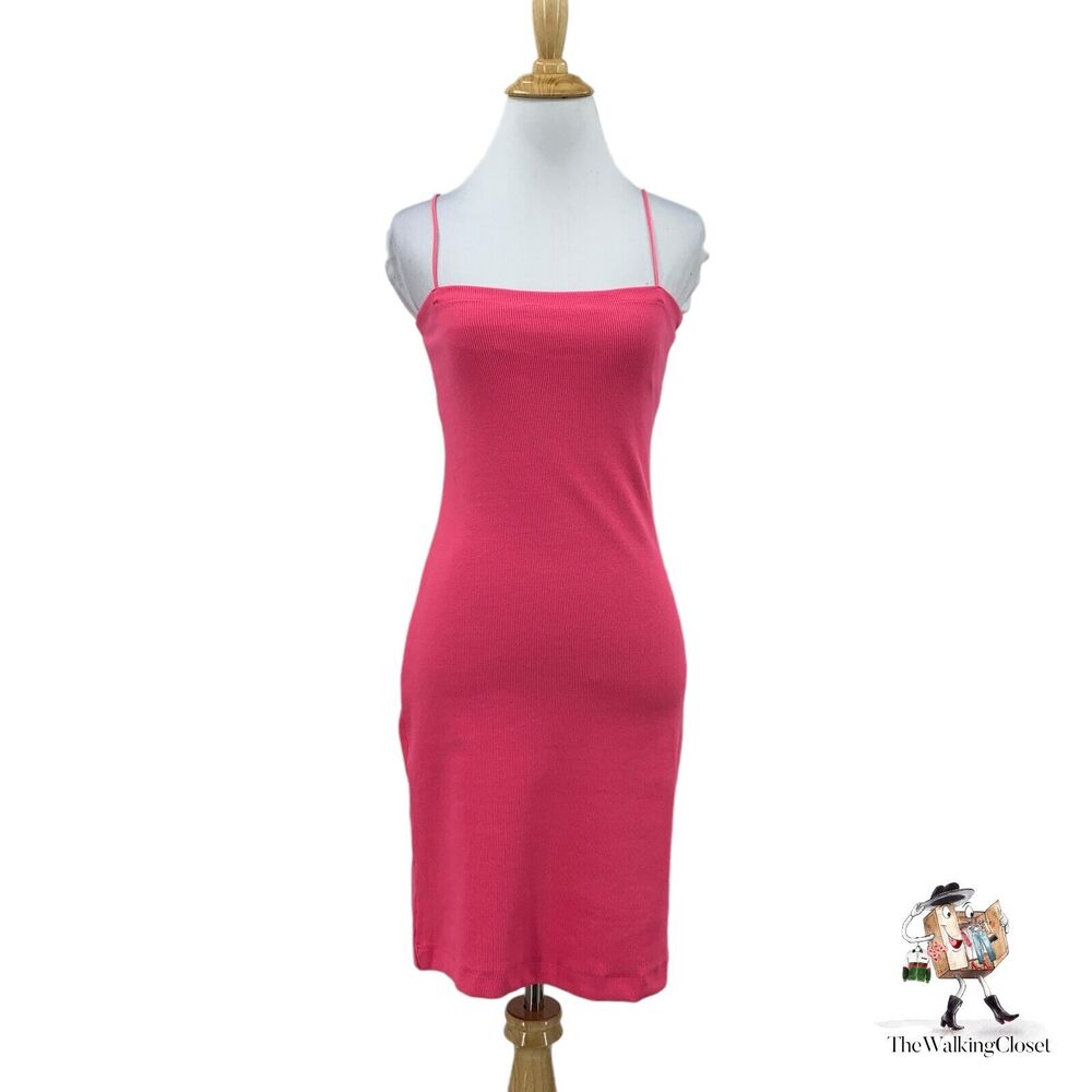 Zara Ribbed Mini Dress Womens L Large Camellia Pink Bodycon Fitted Stretch - Picture 2 of 10